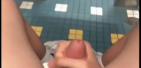  Teen Jerks BIG Dick in Public Restroom